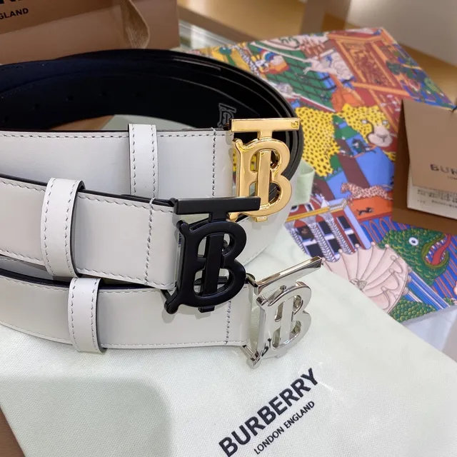 Burberry TB Belt حزام جلد أبيض مصفر وأسود قابل للعكس 7