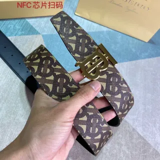 Burberry TB Monogram Belt Brown Beige Gold-Tone Buckle Canvas Belt