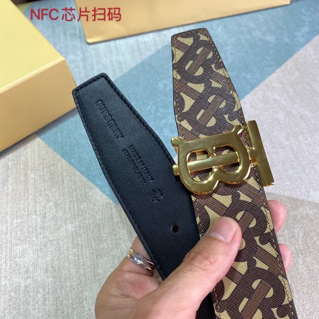 Burberry TB Monogram Belt Brown Beige Gold-Tone Buckle Canvas Belt 5