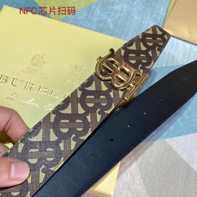 Burberry TB Monogram Belt Brown Beige Gold-Tone Buckle Canvas Belt 6