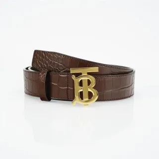 Burberry TB Monogram Belt Brown Gold Crocodile-Embossed Buckle Leather Belt