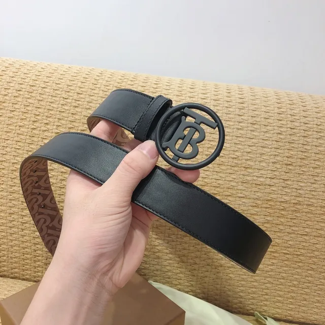 Burberry TB Monogram Black Leather Belt 2