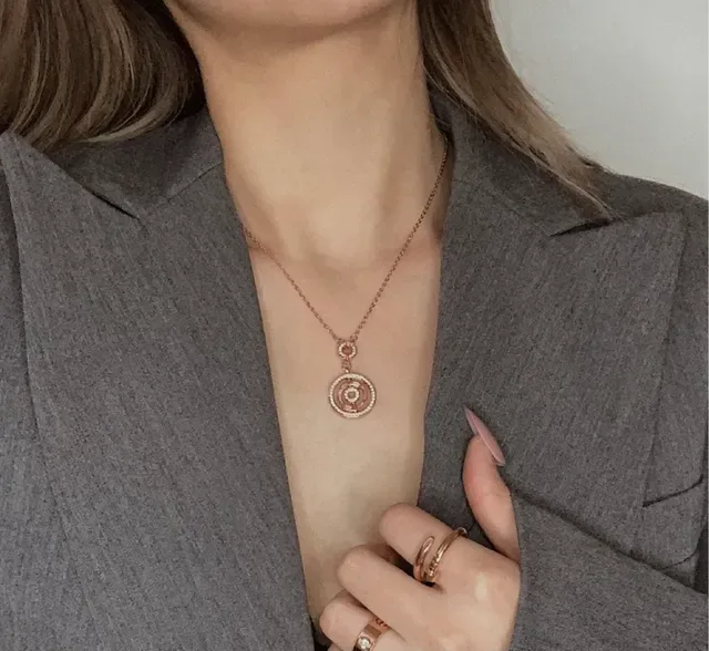 Bvlgari B.zero1 Collier Or Argent Pendentif Circulaire Rotatif avec Bezels Cristaux Pavé 8