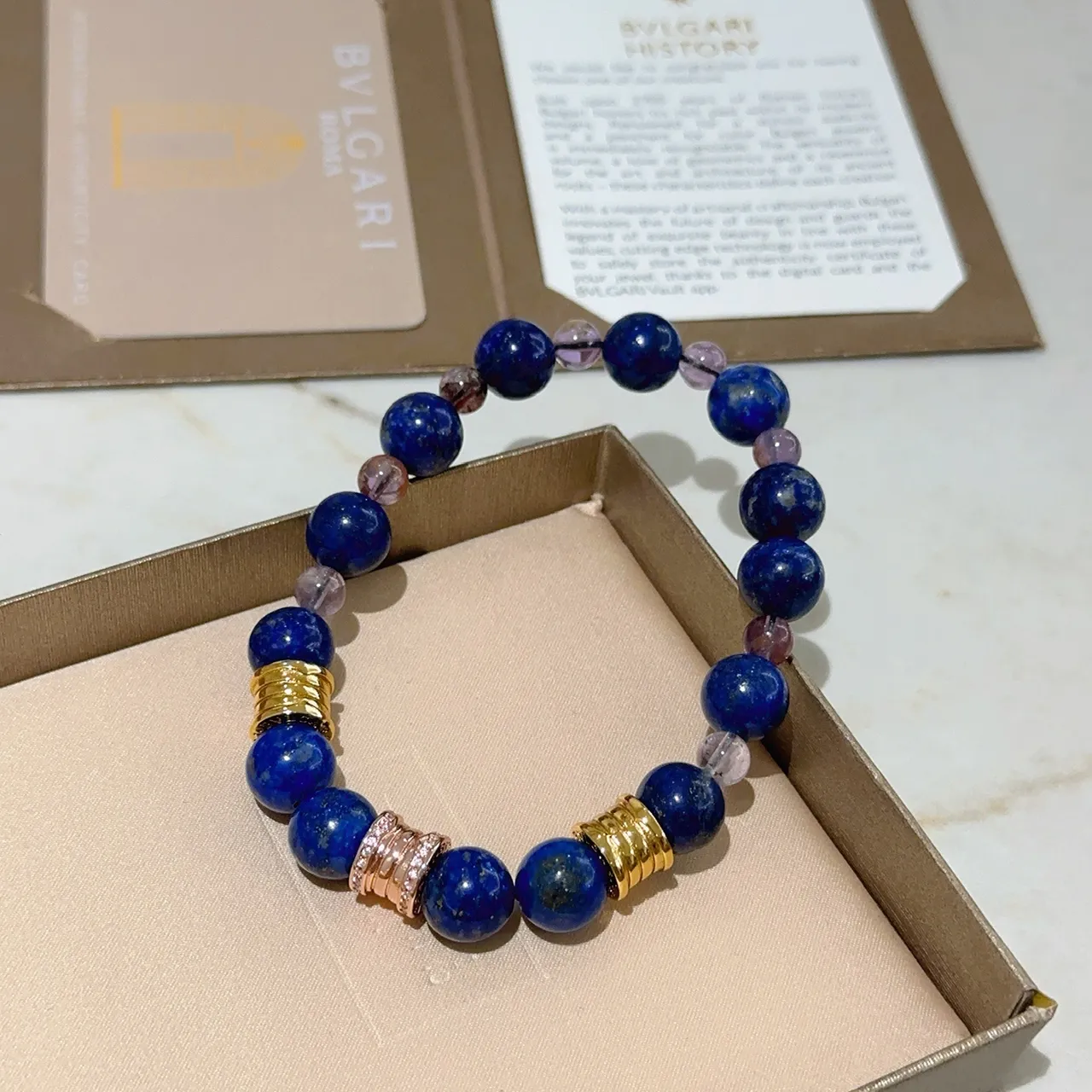 Bvlgari Bracelet Lapis-lazuli à perles bleu doré 2