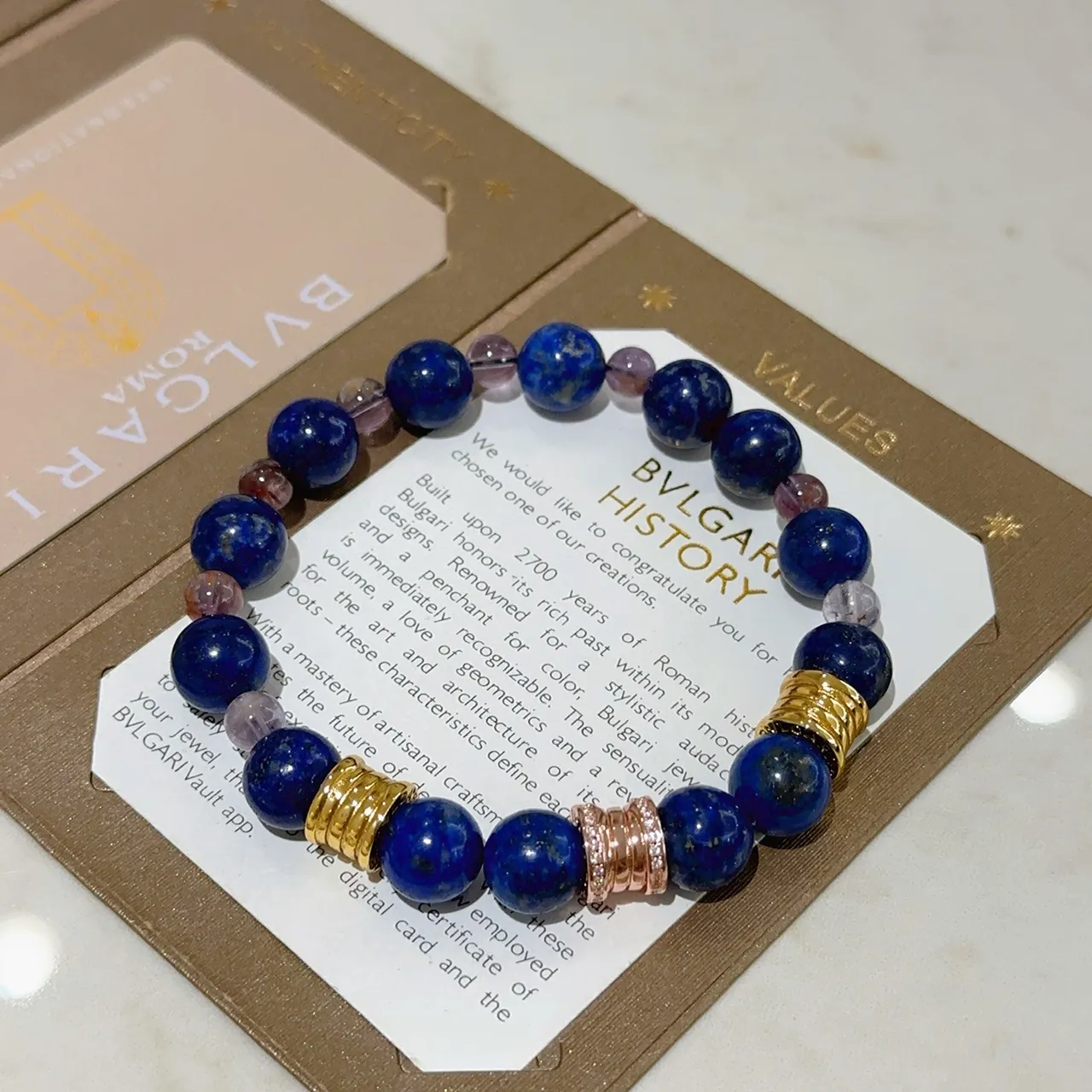 Bvlgari Bracelet Lapis-lazuli à perles bleu doré 4