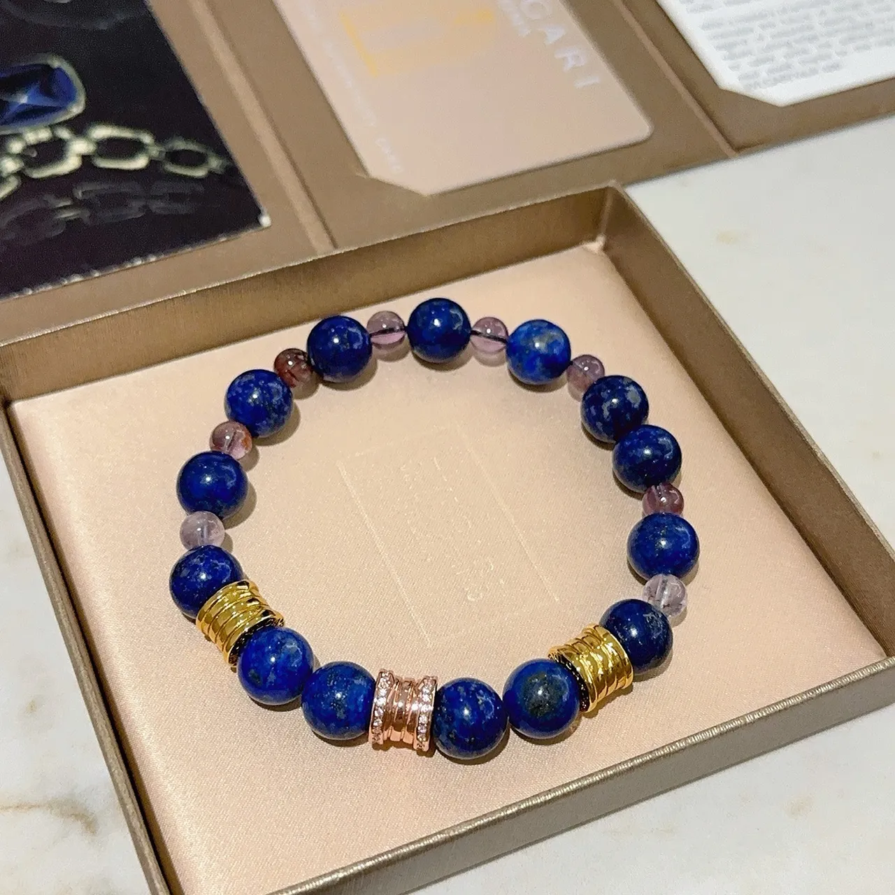 Bvlgari Bracelet Lapis-lazuli à perles bleu doré 6