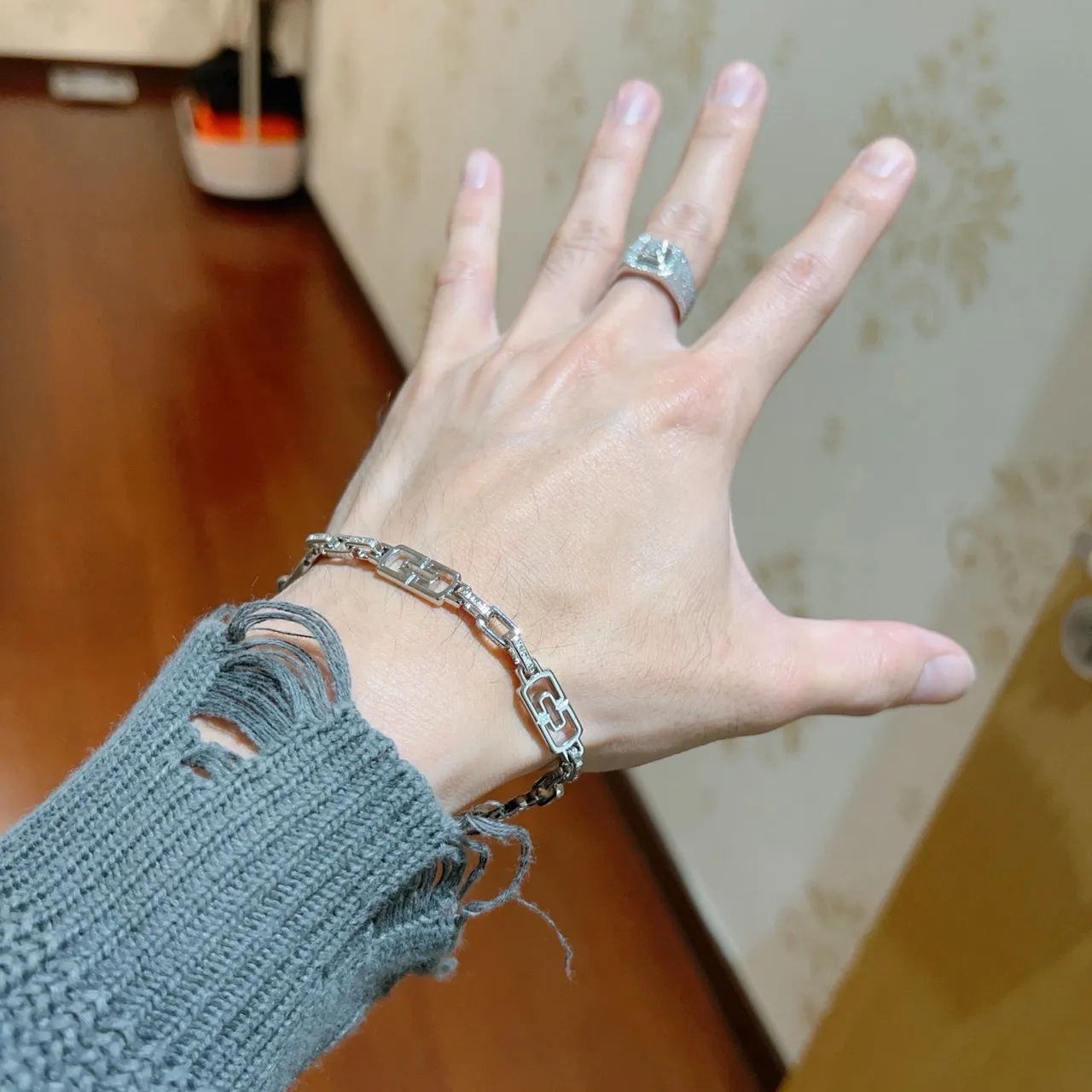 Bvlgari Gancini Geometric Pavé Silver-Tone Bracelet 5
