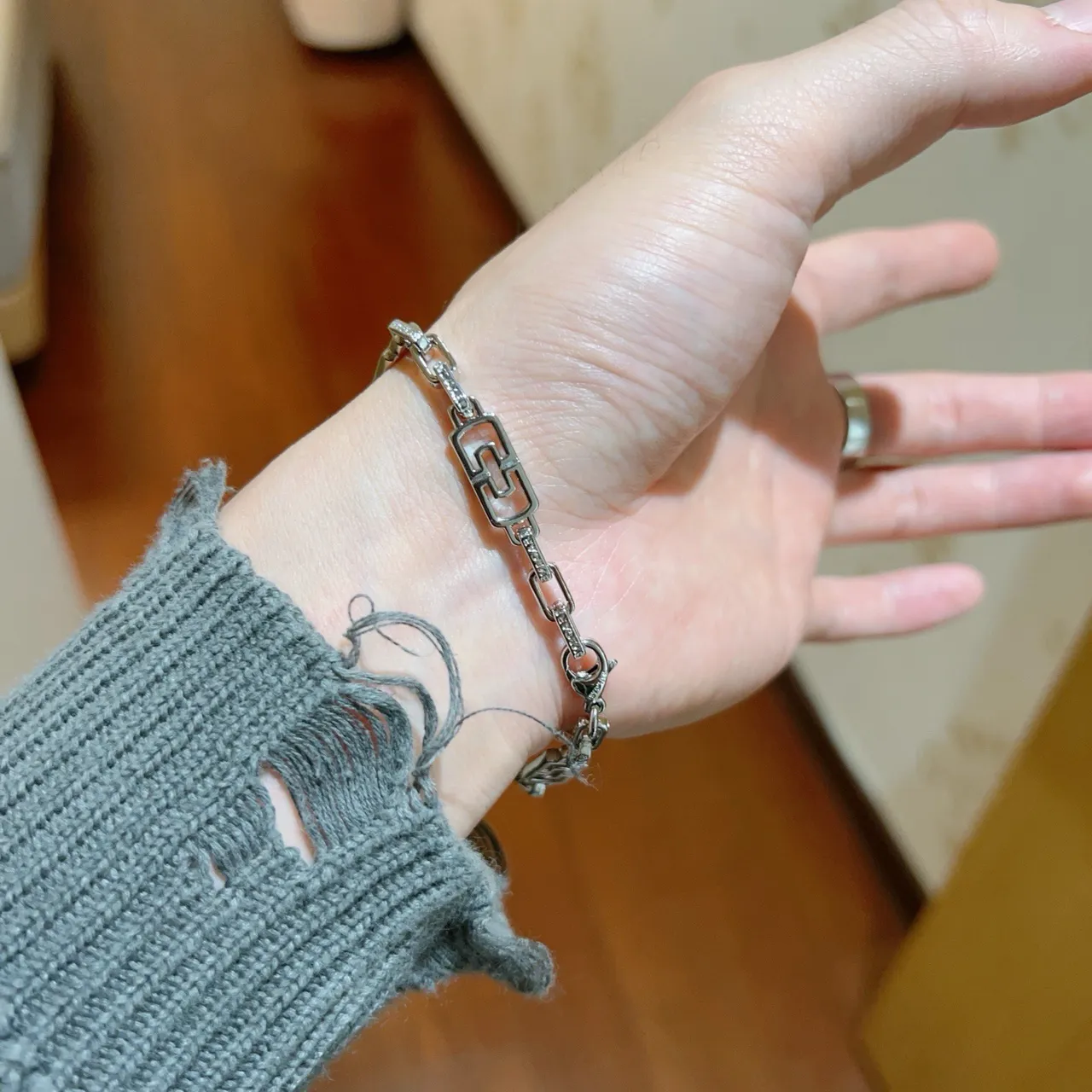Bvlgari Gancini Geometric Pavé Silver-Tone Bracelet 2