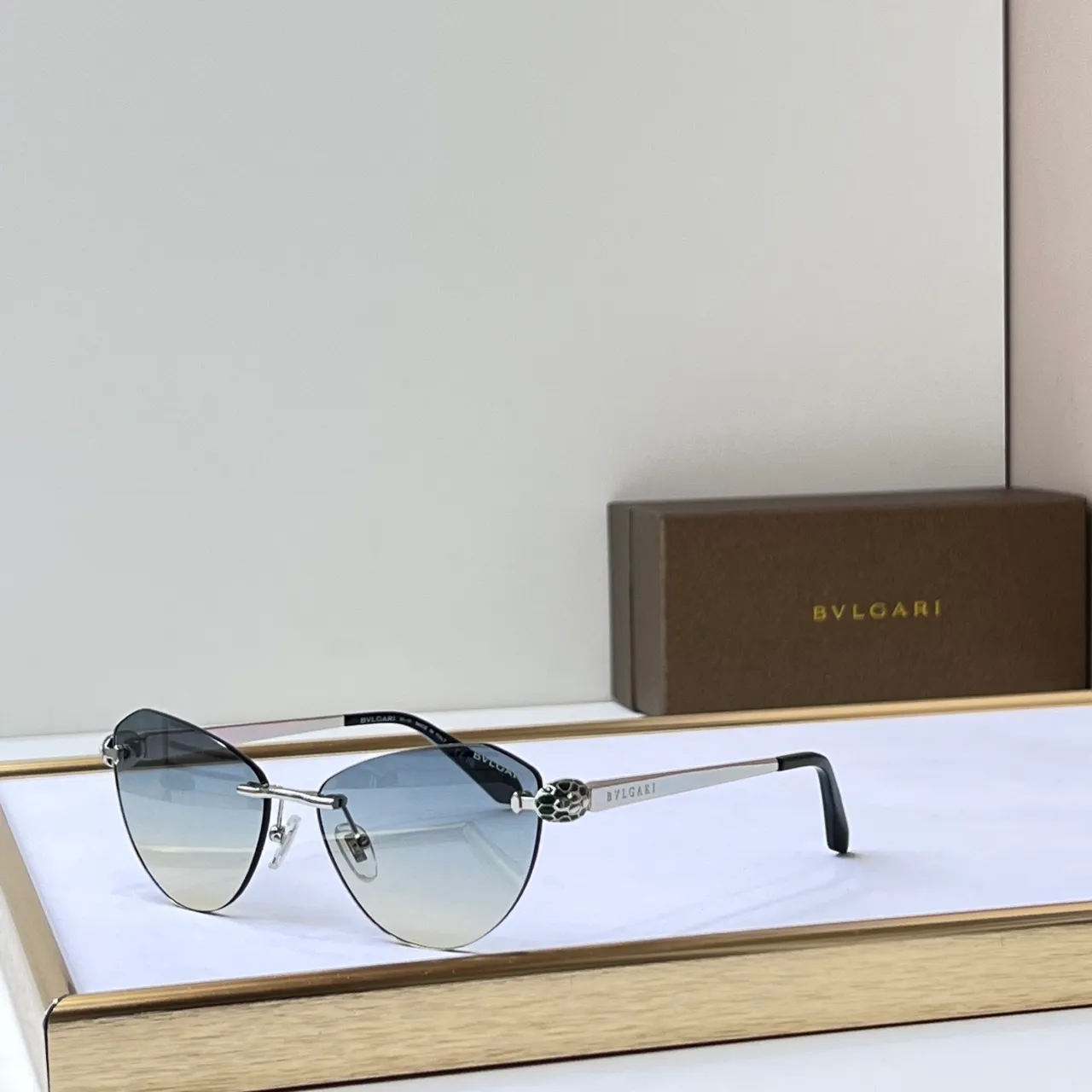 Bvlgari Gold Black Rimless Metal Optical Glasses 2