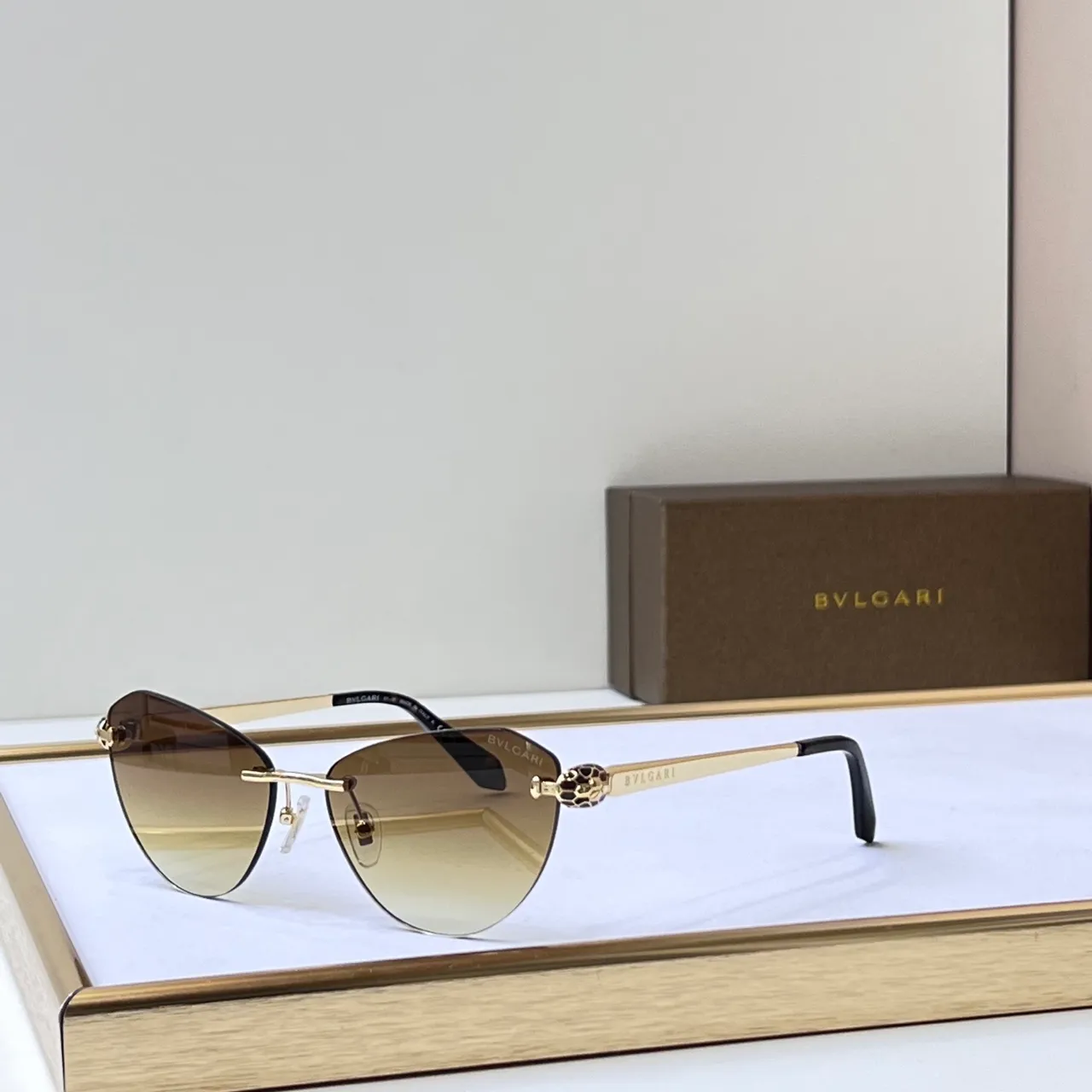 Bvlgari Gold Black Rimless Metal Optical Glasses 3
