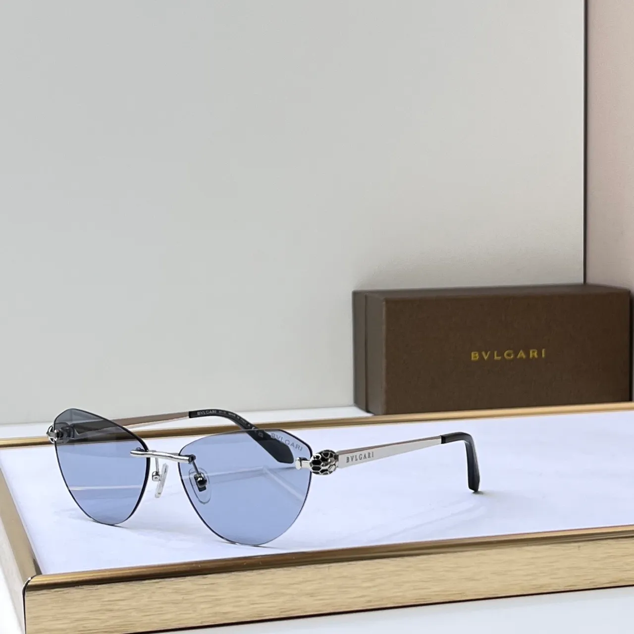 Bvlgari Gold Black Rimless Metal Optical Glasses 4