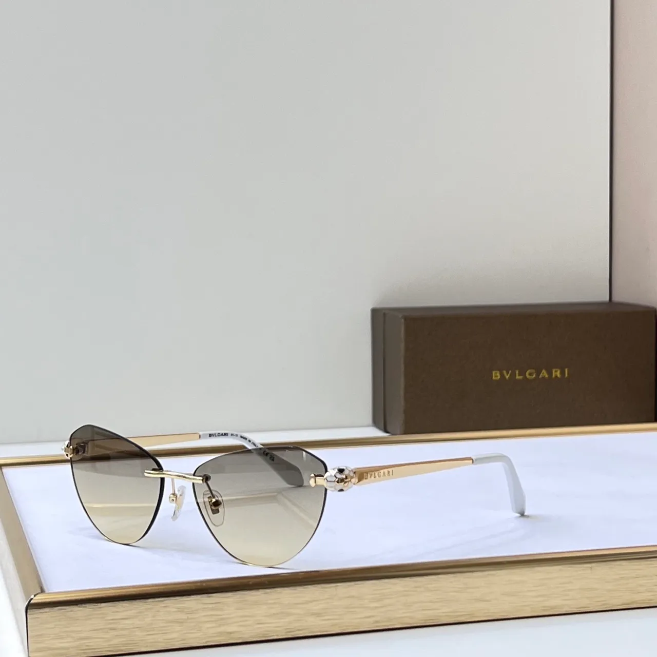 Bvlgari Gold Black Rimless Metal Optical Glasses 5