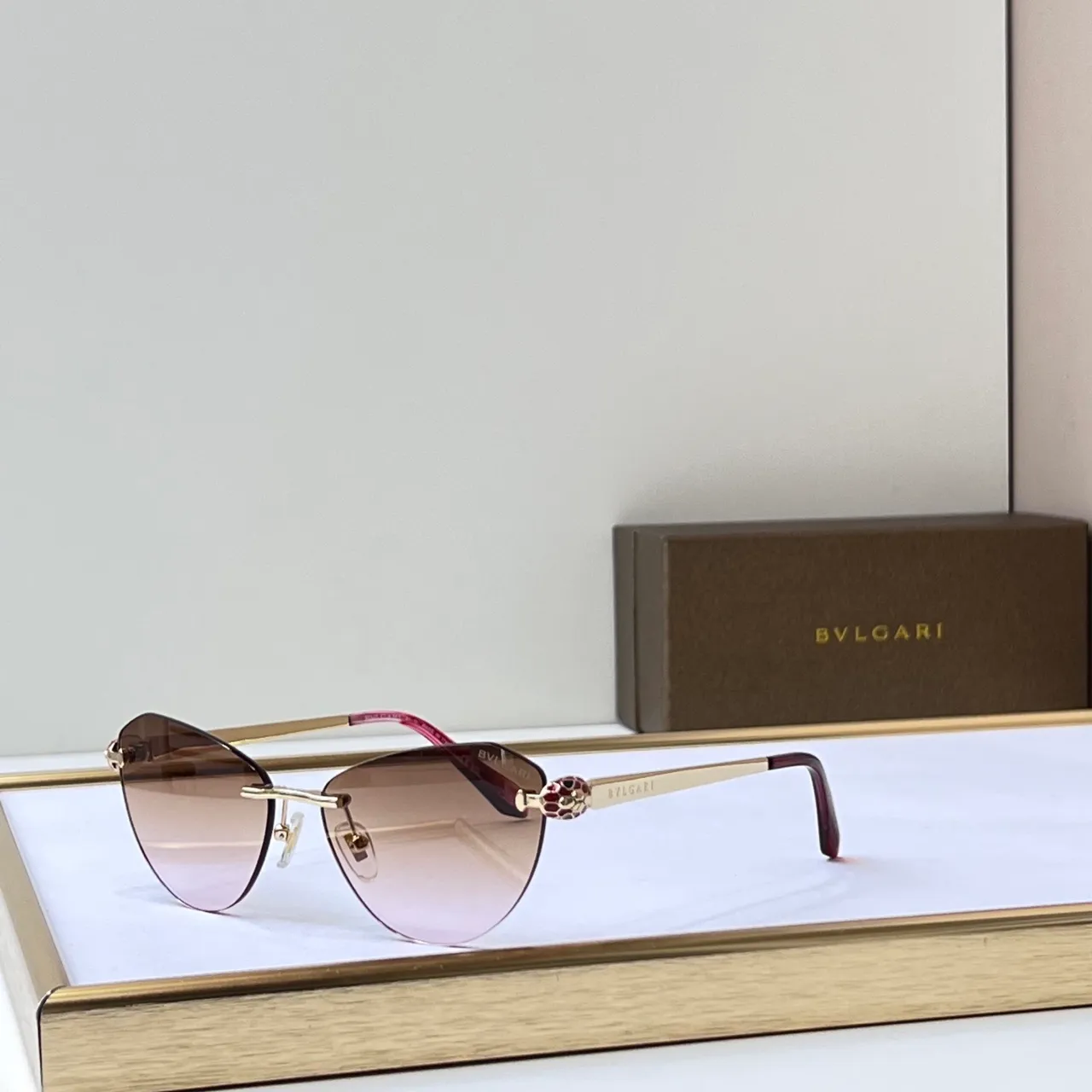 Bvlgari Gold Black Rimless Metal Optical Glasses 6