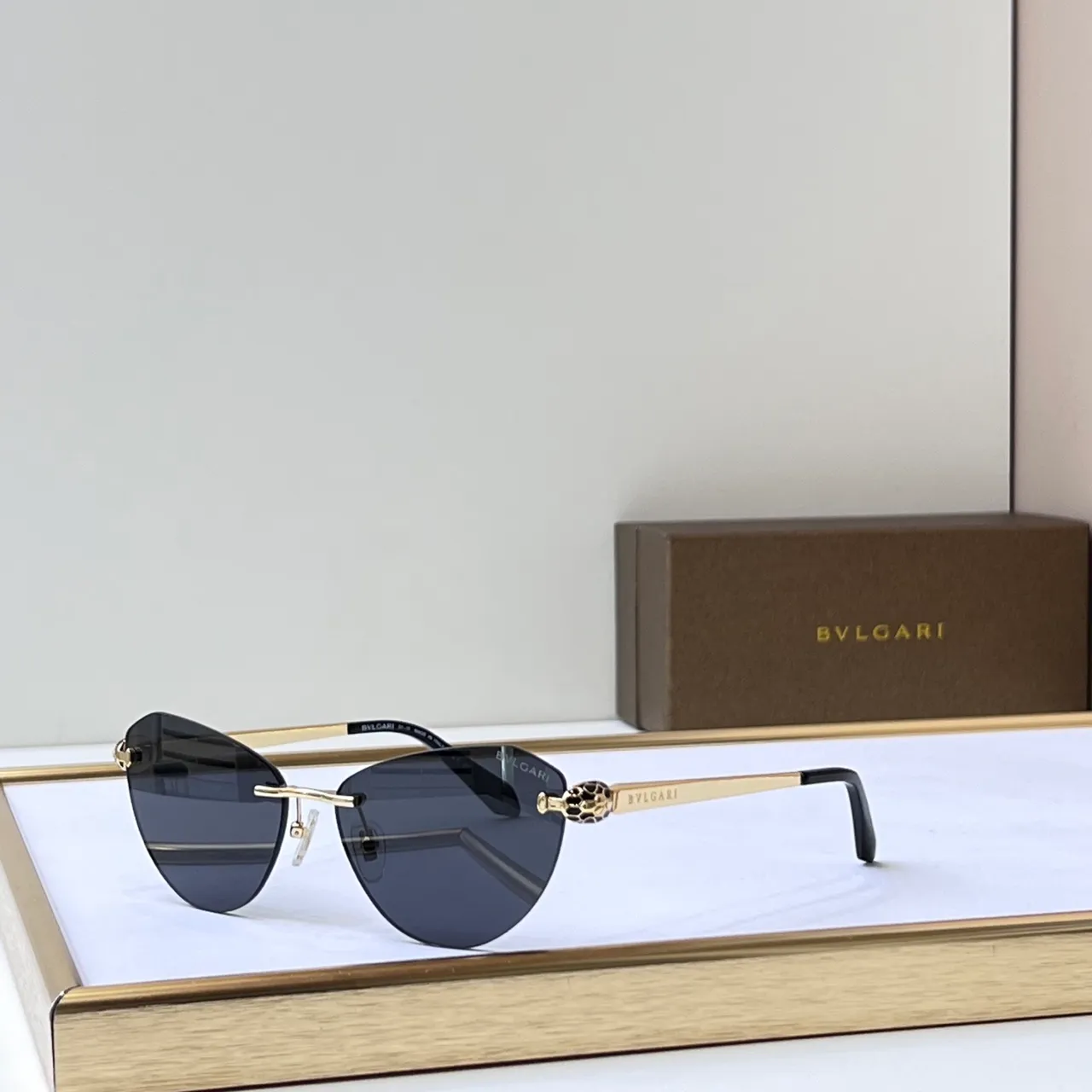 Bvlgari Gold Black Rimless Metal Optical Glasses 7