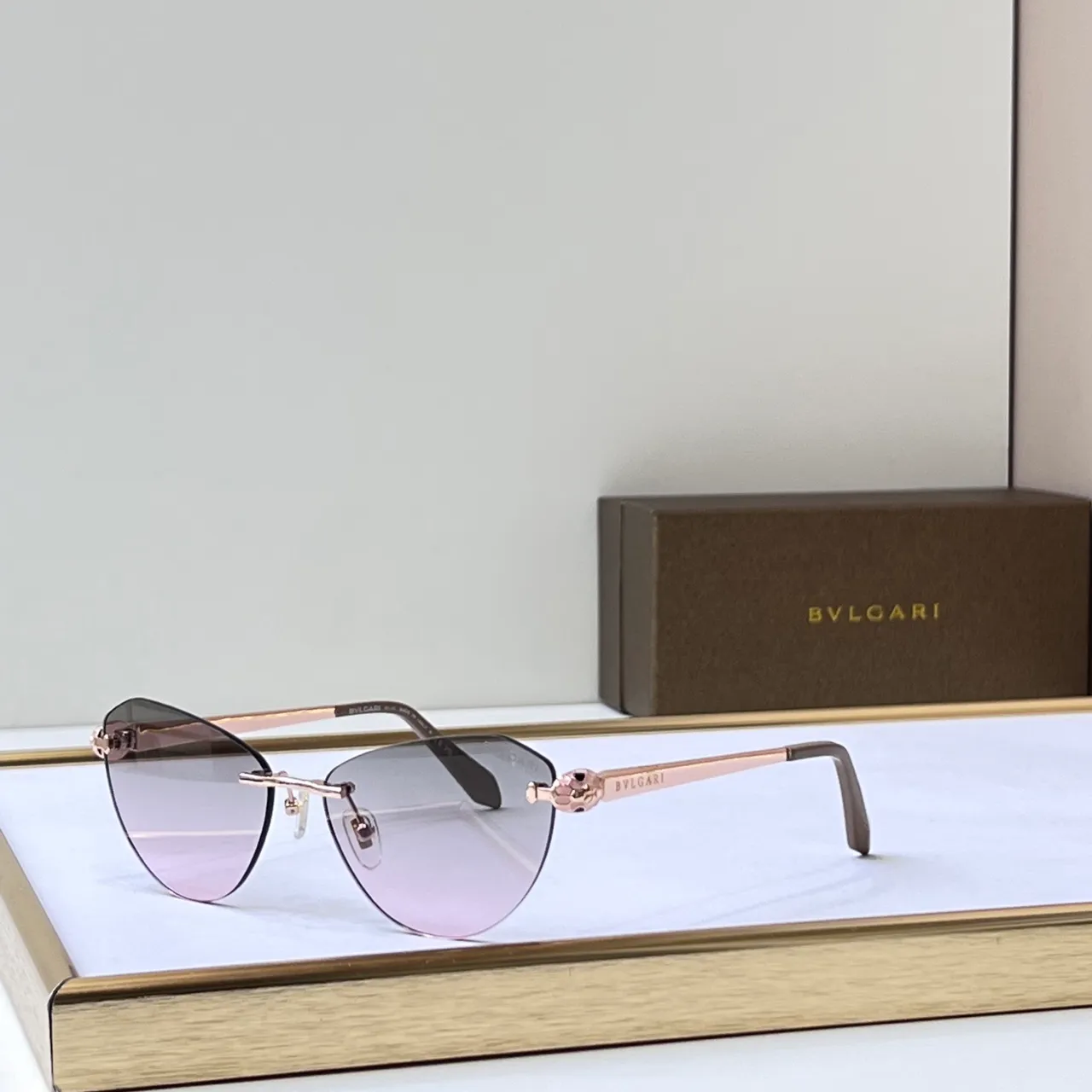 Bvlgari Gold Black Rimless Metal Optical Glasses 8