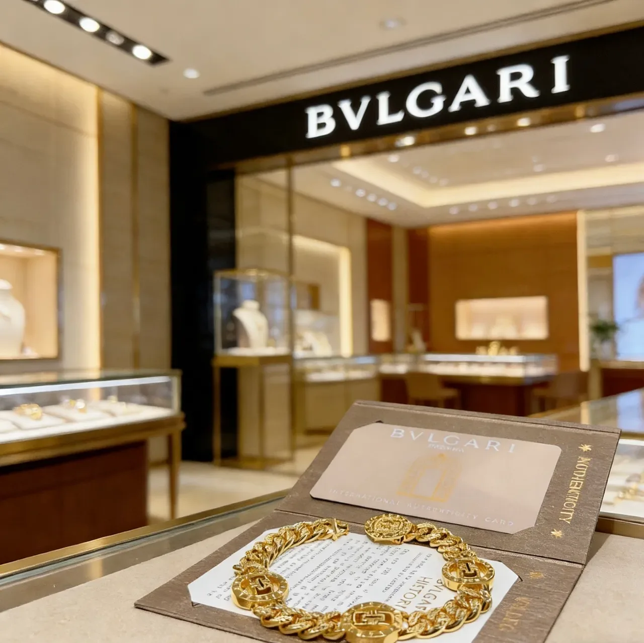 Bvlgari Pulseira de Corrente Curb-Link Chunky com Três Motivos de Médaillon Gravados em Ouro 2