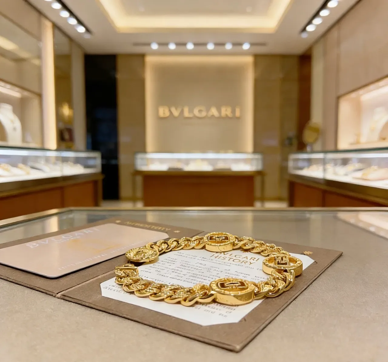 Bvlgari Pulseira de Corrente Curb-Link Chunky com Três Motivos de Médaillon Gravados em Ouro 4