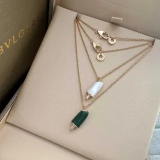 Bvlgari सोने का हरा परतदार पॉपसिकल आकार के पेंडेंट लटकन हार