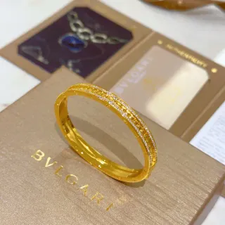 Bvlgari Gold Pavé Diamond Double-Row Hinged Bangle Bracelet