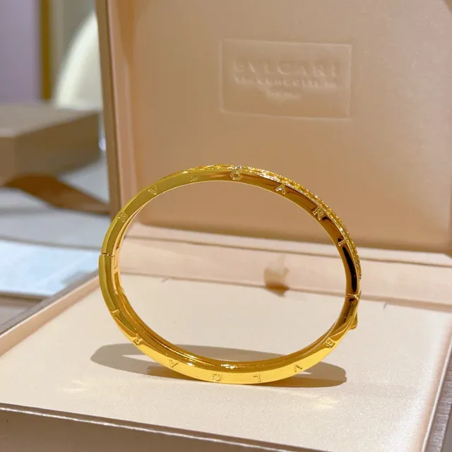 Bvlgari Gold Pavé Diamond Double-Row Hinged Bangle Bracelet 2