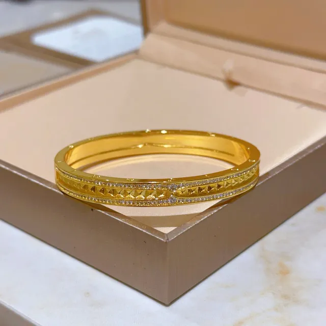 Bvlgari Gold Pavé Diamond Double-Row Hinged Bangle Bracelet 7