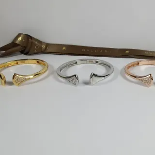 Bvlgari Gold Silver Open-Cuff Arrowhead-Terminal Bracelet