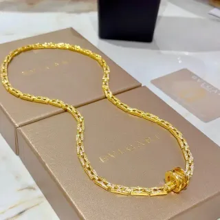 Bvlgari Gold White Chain-Link Pavé-Set Stones Necklace