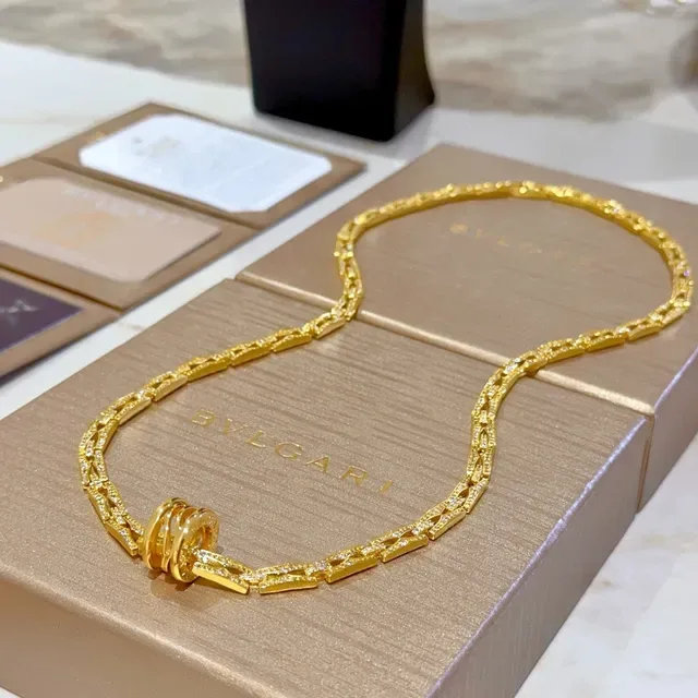 Bvlgari Collier Or Blanc Chaîne Pavé Pierres 7