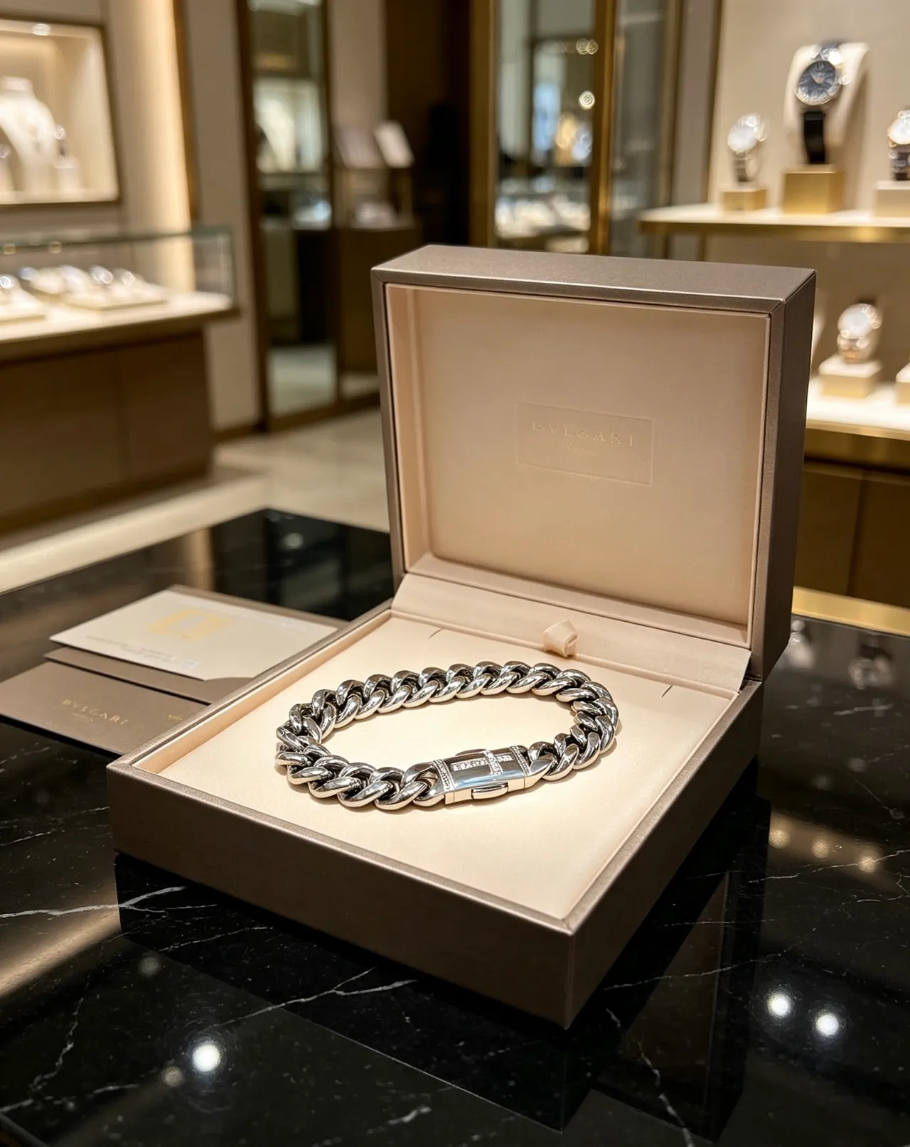 Bvlgari Iconica Bracelet argenté épais maillons curb-link poli 3