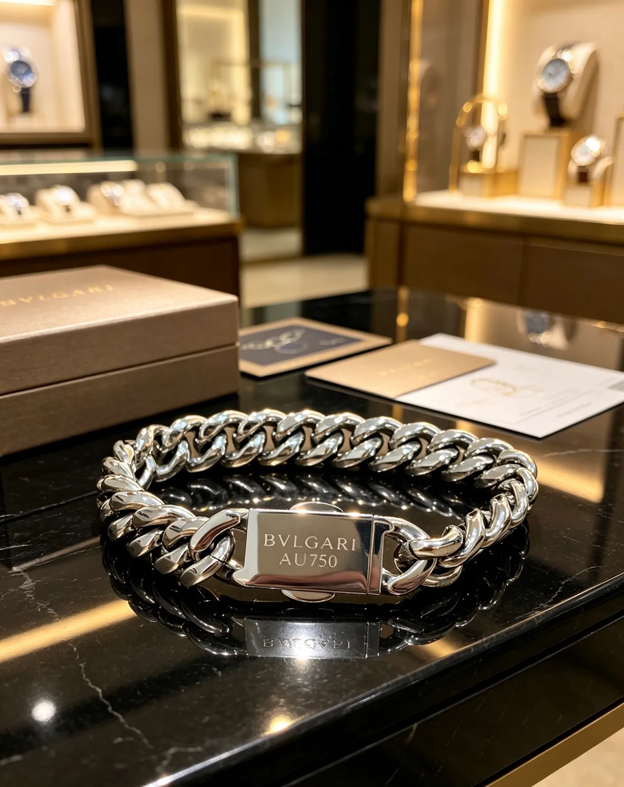 Bvlgari Iconica Bracelet argenté épais maillons curb-link poli 6