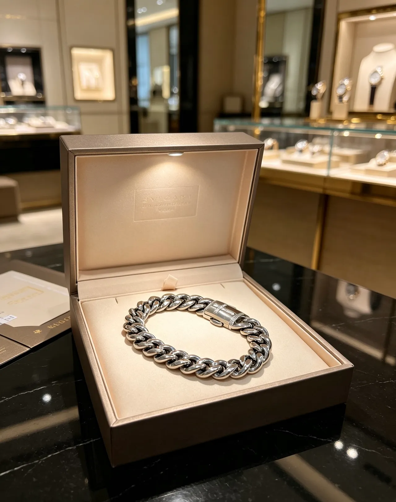 Bvlgari Iconica Bracelet argenté épais maillons curb-link poli 7