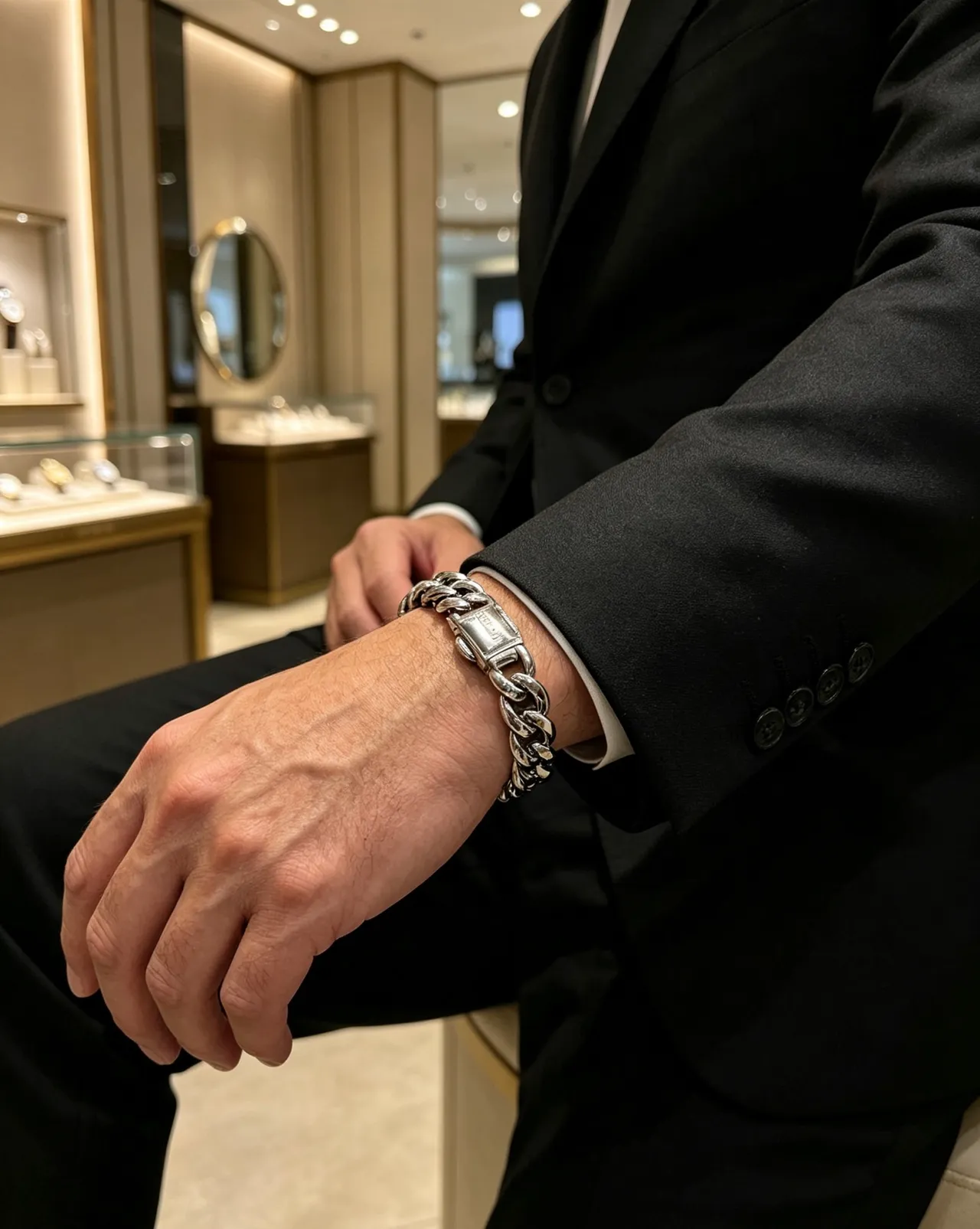 Bvlgari Iconica Bracelet argenté épais maillons curb-link poli 8