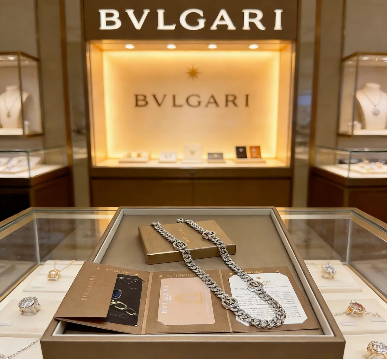 Bvlgari Iconica Chaîne chunky argentée blanche Curb-Link Chain Pavé-Set médaillons circulaires collier 3