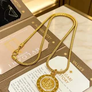 Bvlgari Medaglione সোনালী সাদা বোনা ফ্র্যাঙ্কো চেইন মুদ্রা-স্টাইল মেডেলিয়ন পেন্ড্যান্ট নেকলেস