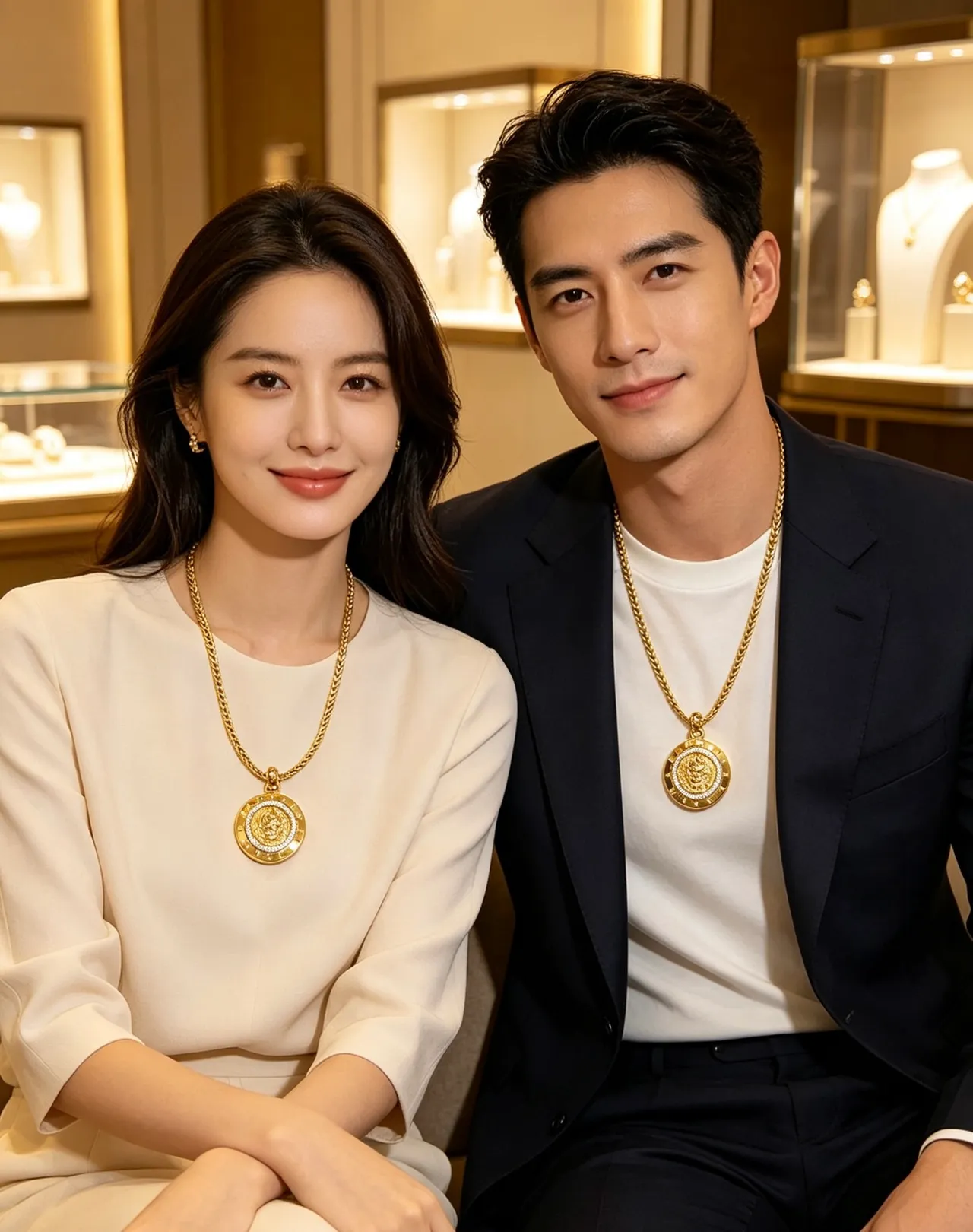 Bvlgari Medaglione Collier de médaillon de pièce style chaîne Franco dorée blanche tressée 8