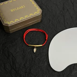 Bvlgari Red Cord Gold-Tone Enamel Pendant Bracelet