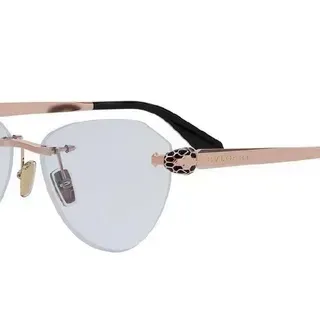 Bvlgari Rimless Rose Gold Leopard-Print Temple Optical Glasses