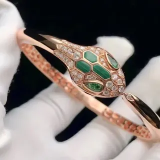 Bvlgari Serpenti Emerald and Diamond Rose Gold Snake-Head Bracelet