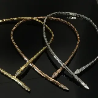 Bvlgari Serpenti Gold Silver Articulated Serpentine Pavé-Diamond Head Necklace