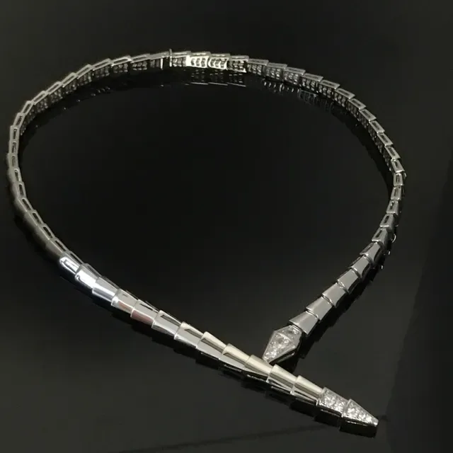 Bvlgari Serpenti Gold Silver Articulated Serpentine Pavé-Diamond Head Necklace 2