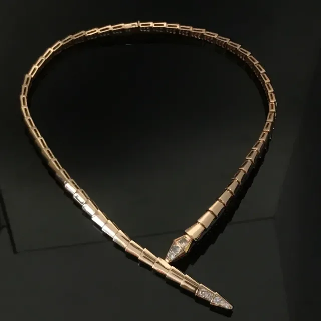 Bvlgari Serpenti Gold Silver Articulated Serpentine Pavé-Diamond Head Necklace 4