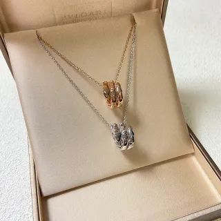 Bvlgari Serpenti Tubogas Gold Silver Interlocking Tubular Pendant Polished Metal Necklace
