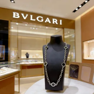 Bvlgari Silver Black Chain-Link Circular Medallion Necklace
