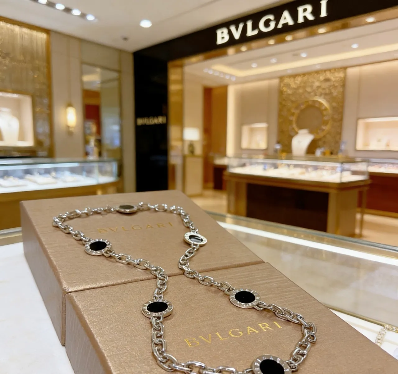 Bvlgari Silver Black Chain-Link Circular Medallion Necklace 2