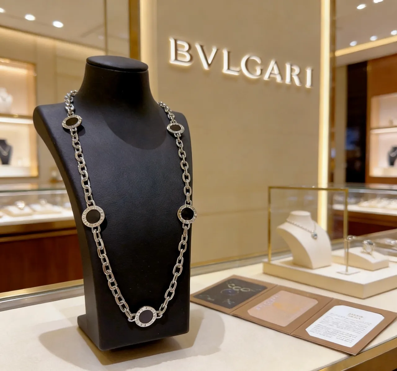 Bvlgari Silver Black Chain-Link Circular Medallion Necklace 8