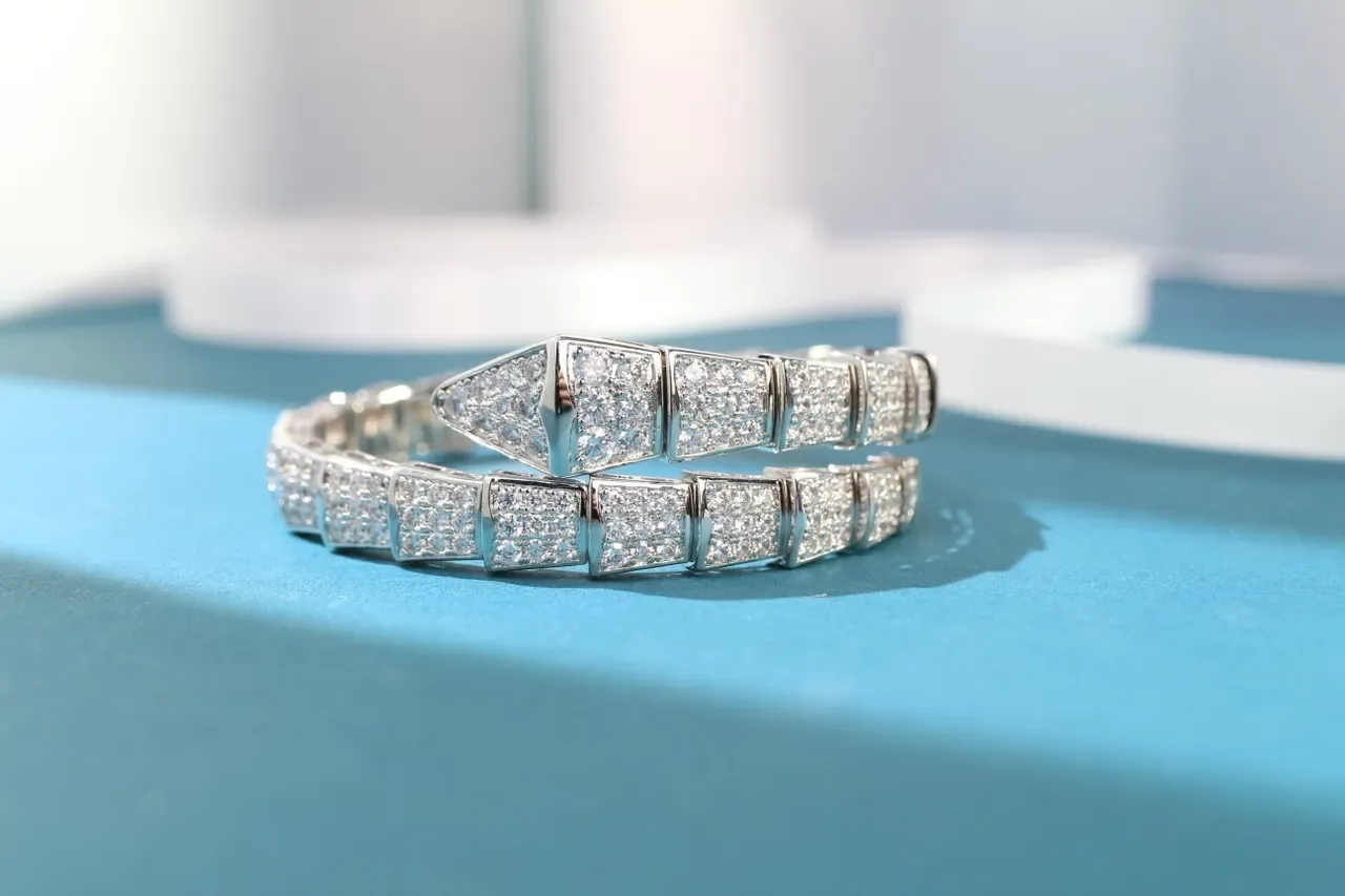 Bvlgari Bracelet Argent Blanc Serpent Enroulé Pavé-Set 8