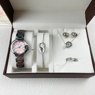 Cartier Ballon Bleu गुलाबी चांदी गोल केस क्राउन गार्ड नेकलस