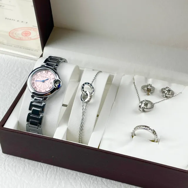 Cartier Ballon Bleu Rose Argent Boîtier Rond Protection Couronne Collier 5