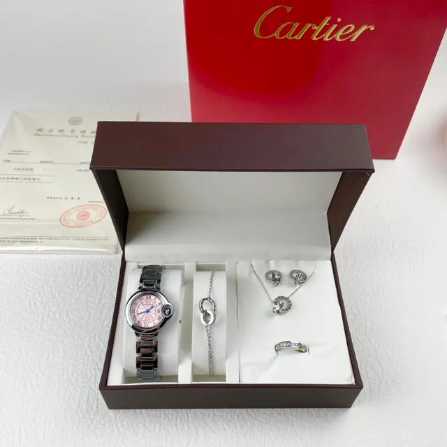 Cartier Ballon Bleu Rose Argent Boîtier Rond Protection Couronne Collier 6
