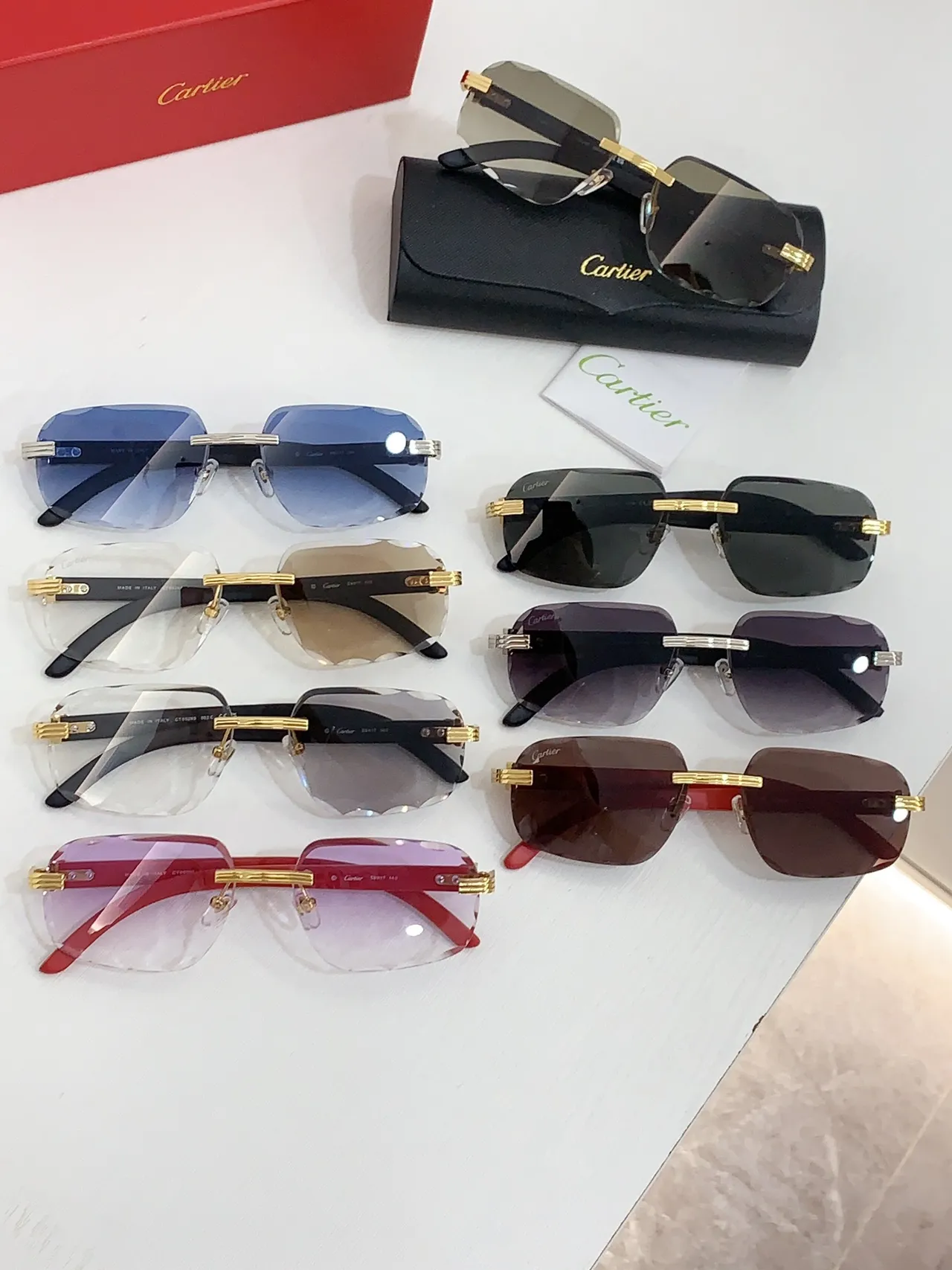Cartier Bleu Noir Sans Monture Lentilles Dégradées Lunettes de Soleil 2